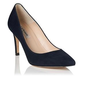 L.K. Bennett Bianca Single Point Navy Blue Suede Heels